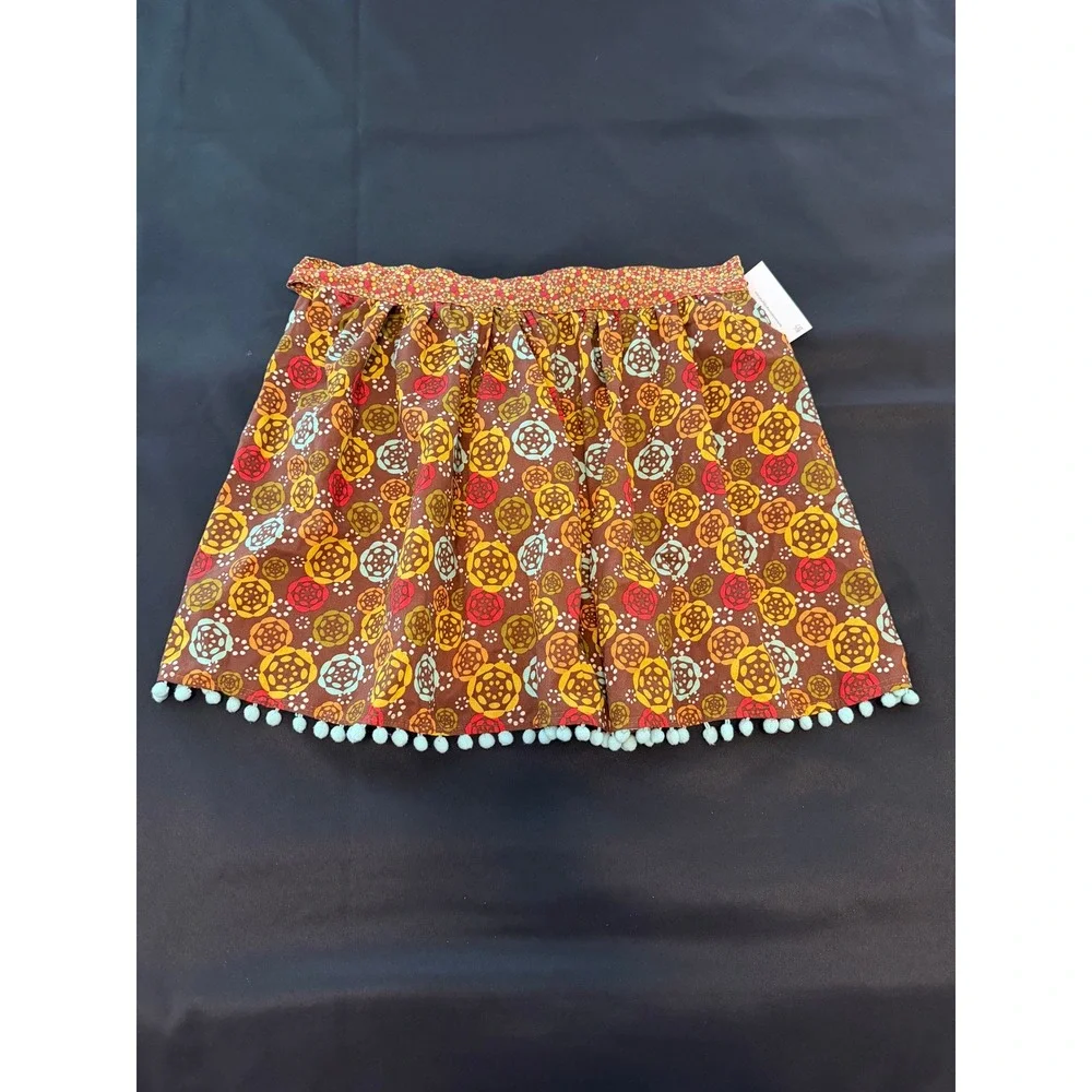 The Fashionable Farm Girl Brown Floral Pom Pom Trim Handmade Half Apron NWT